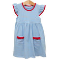 Lucy Dress - Cornflower Stripe / Red