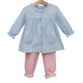 Amelia Bloomer Pant Set- Light Pink Microgingham/Light Blue