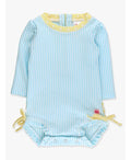 Long Sleeve One Piece Rash Guard Swimsuit - Blue Breeze Seersucker