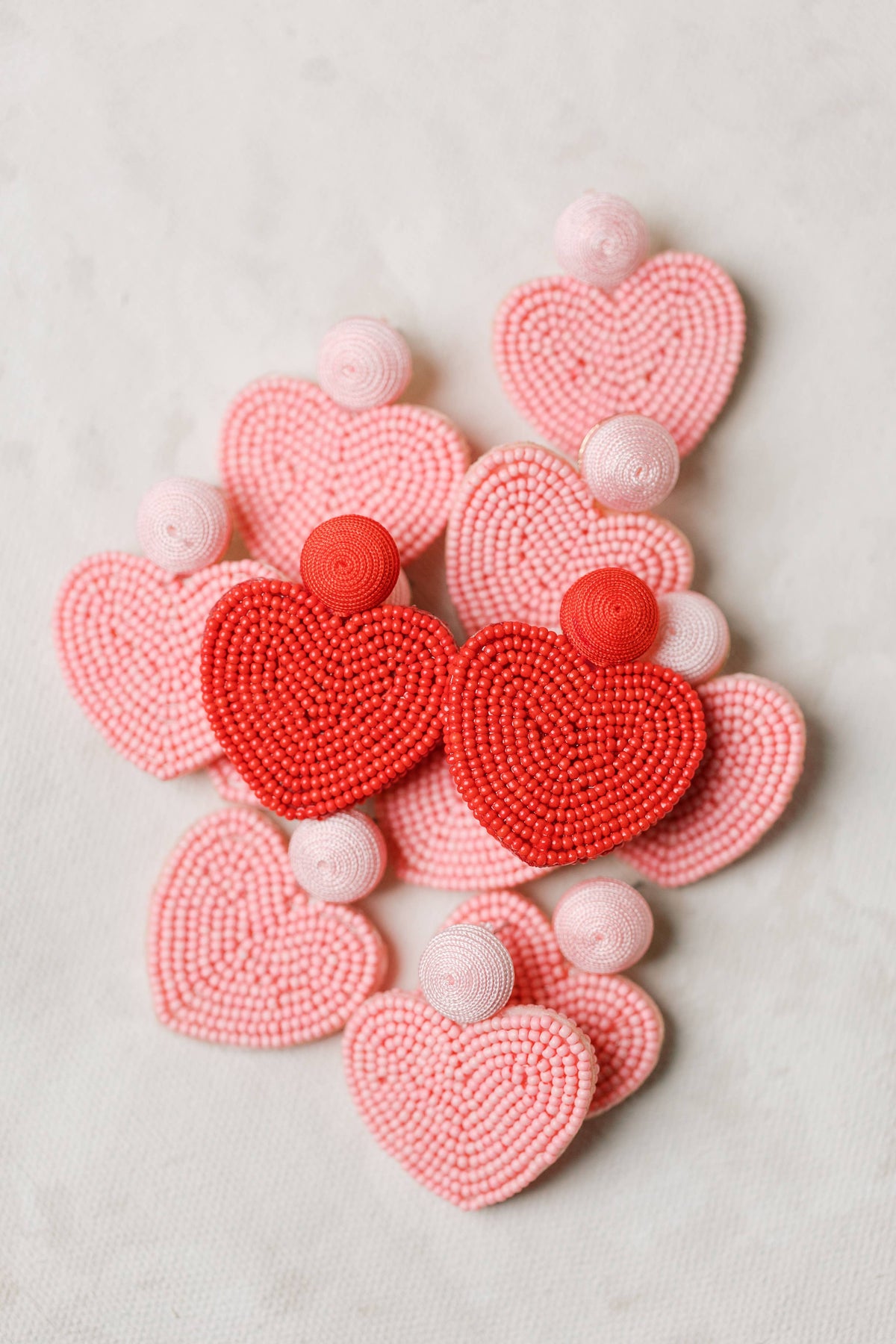 Pink Valentines Day Holiday Beaded Heart Statement Earrings
