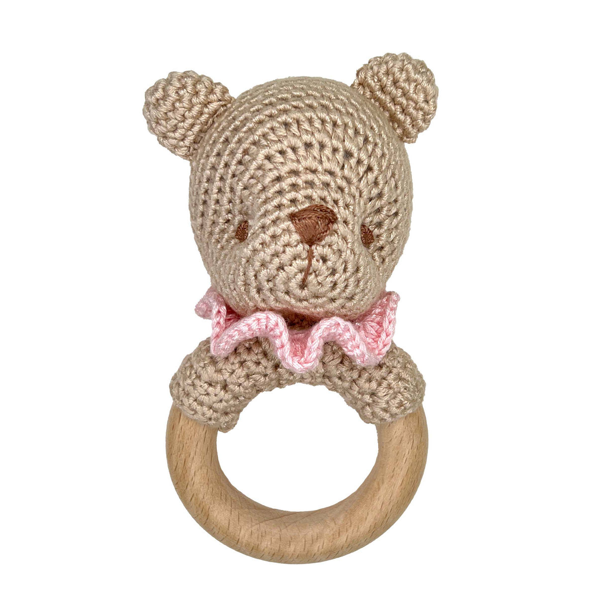 Bear Bamboo Crochet Woodring Rattle