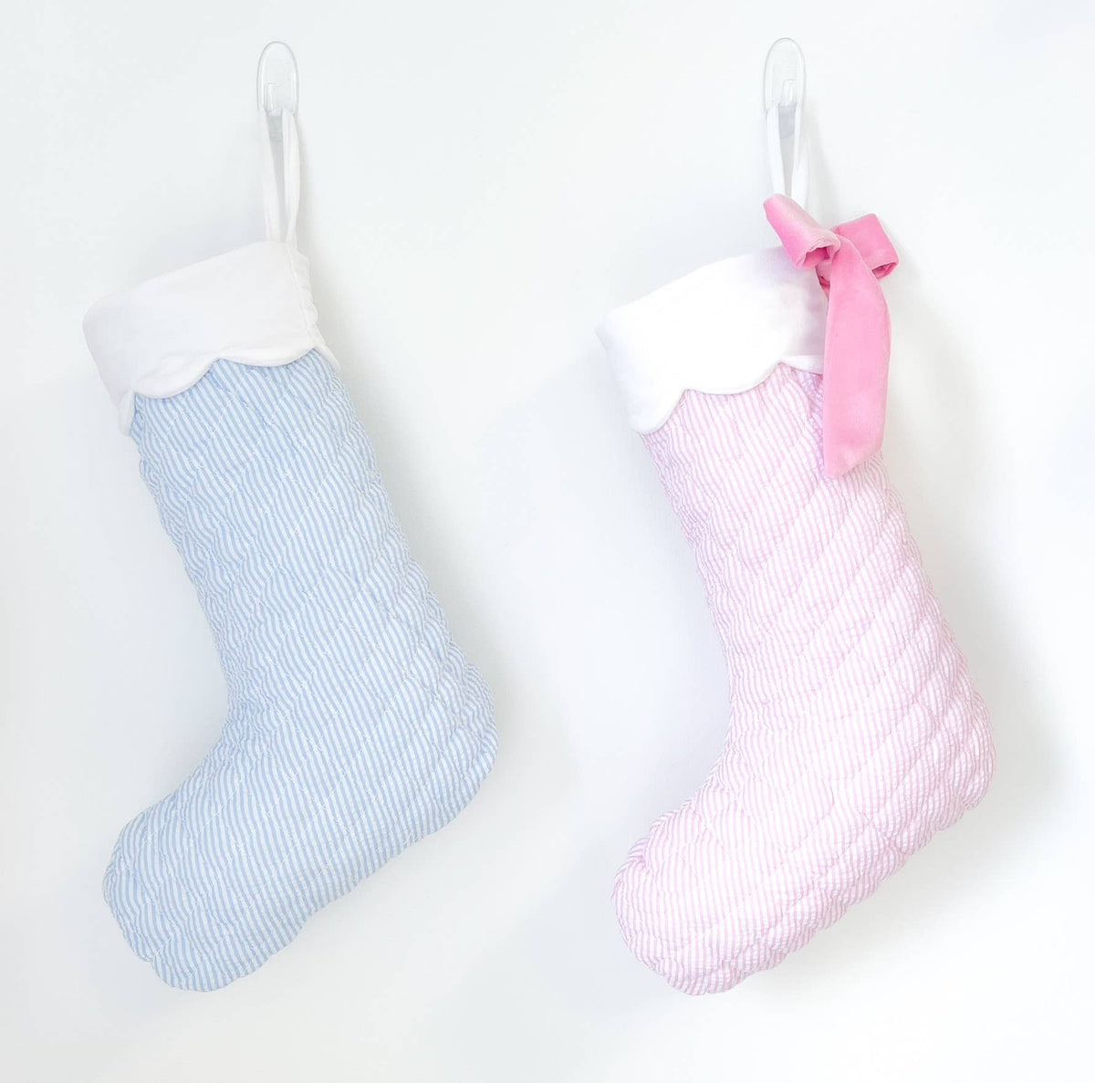 Pink Quilted Seersucker Scalloped Stocking