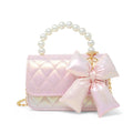 Shiny Quilted Fluffy Bow Handbag: Pink