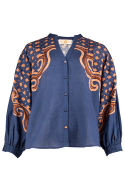 Anna Cate - Jill Blouse -Navy/Camel