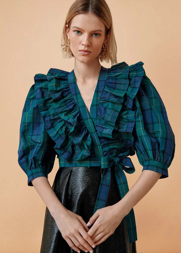 Hunter Bell Johanna Top- Green Tartan Plaid