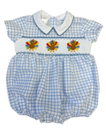 Noah Smocked Bubble - Blue Check Turkey