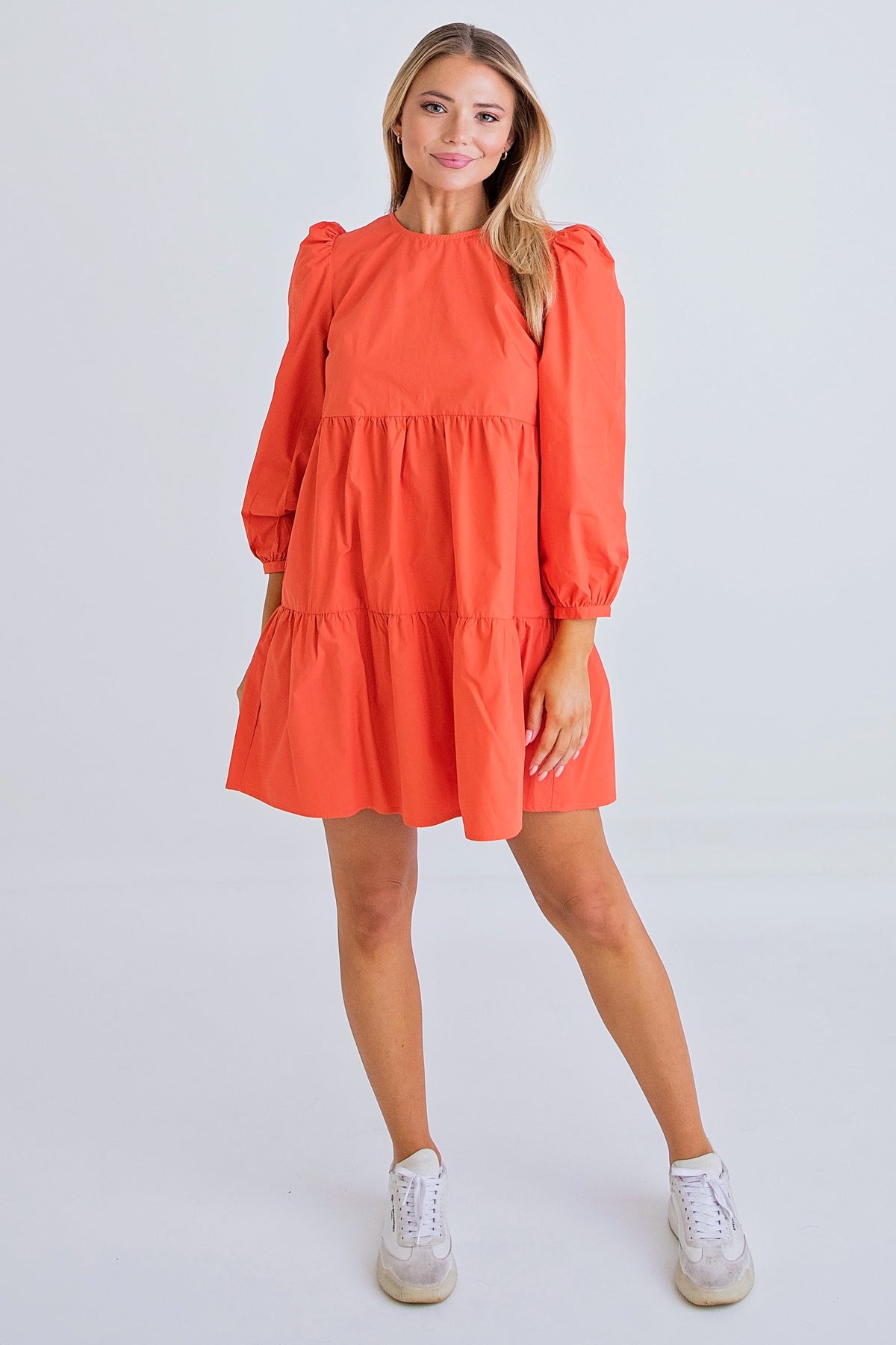 Coral Cotton Poplin Dress