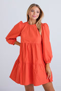 Coral Cotton Poplin Dress