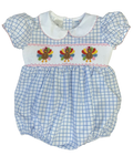 LuLu BeBe - Rosie Smocked Bubble - Blue Check Turkey