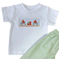 Lulu Bebe Tom Smocked Short Set - Pumpkin Wagon