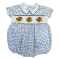 Lulu Bebe Noah Smocked Bubble - Blue Check Turkey