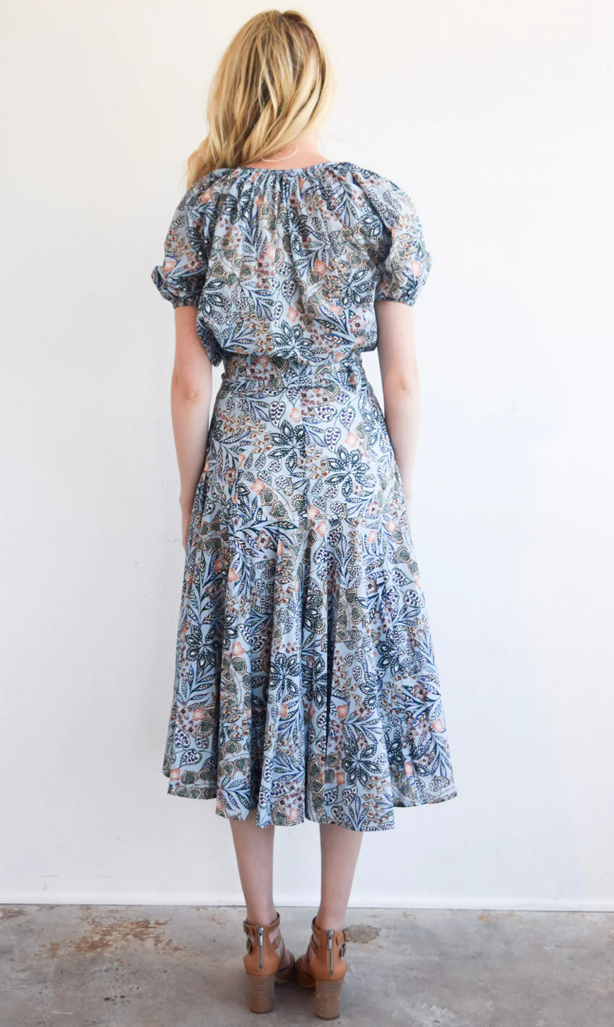 Prairie Midi Skirt - Blue Floral