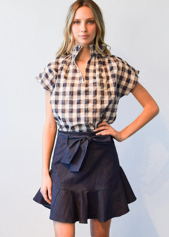 Never A Wallflower - Vicki Short Sleeve Top - Navy Plaid