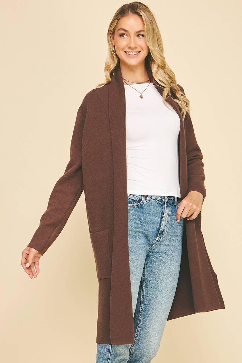 PINCH - Open Knit Cardigan - Espresso