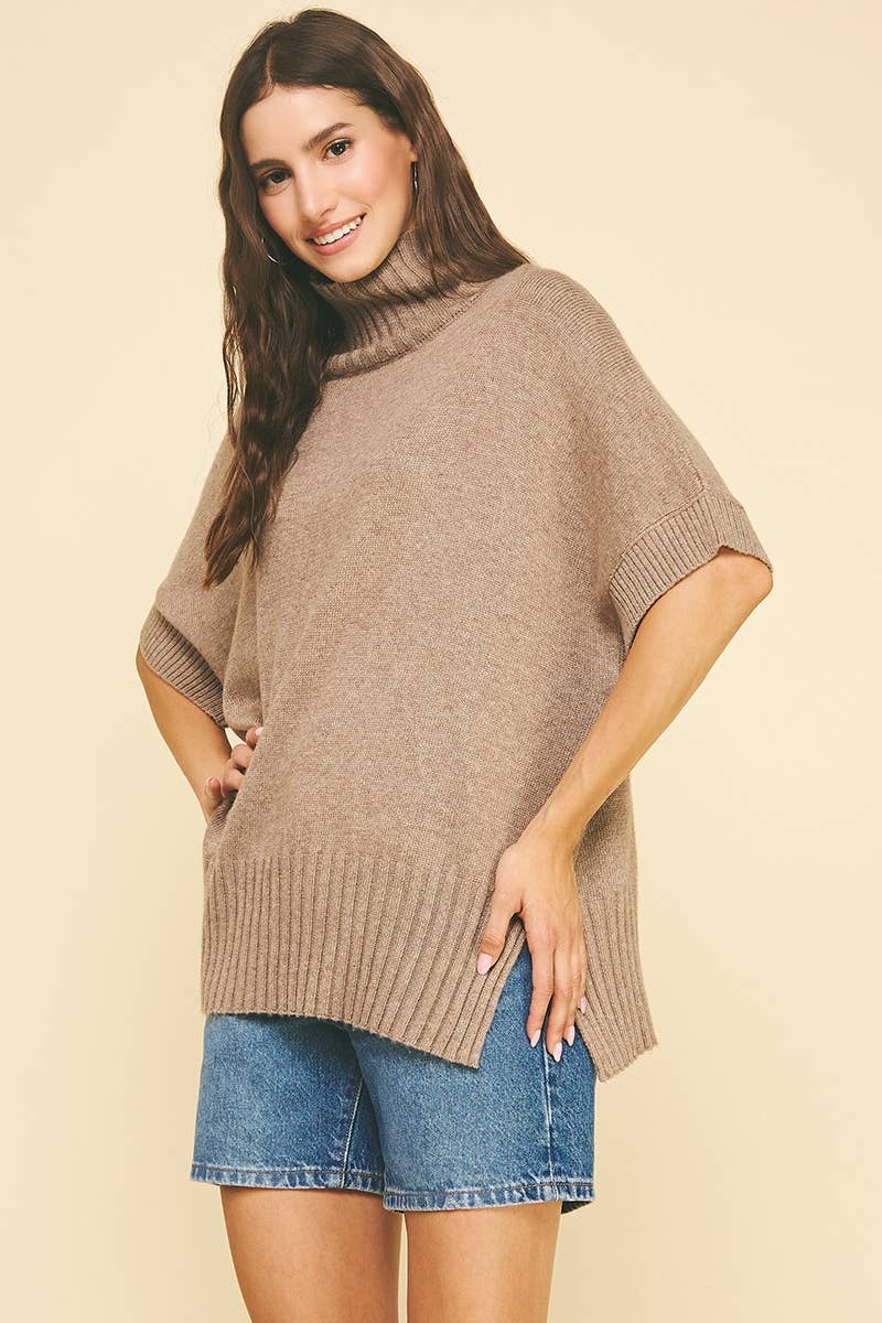 PINCH - Turtle Neck Short Sleeve Sweater -  Coco