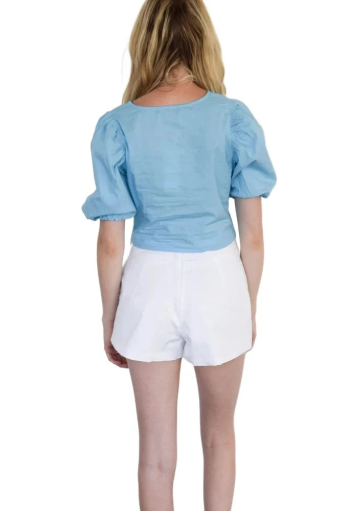 Puff Sleeve Top - Air Blue Poplin