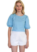 Puff Sleeve Top - Air Blue Poplin