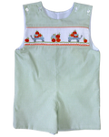 Pete Smocked Shortall - Green Pumpkin Wagon