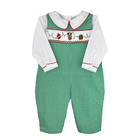 Petit Ami - Green Check Christmas Smocked - Longall