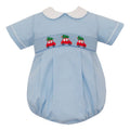 Petit Bebe Christmas Tree Microcheck S/S Bubble - Blue