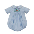 Petit Bebe Mallard Duck Microcheck S/S Bubble - Light Blue