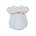 Petit Bebe Pumpkin Girl's Blue Gingham Knit Short Bubble