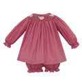 Petit Bebe Santa's Face Red Gingham L/S Bishop Bloomer Set