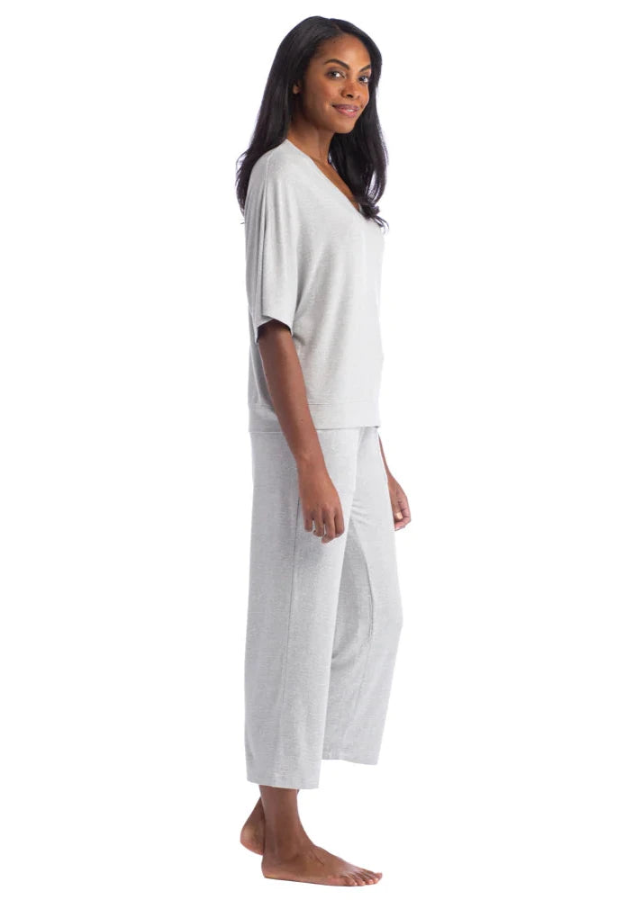 Softies - Dream  Relaxed V-Neck -Capri Lounge Set - Heather Grey