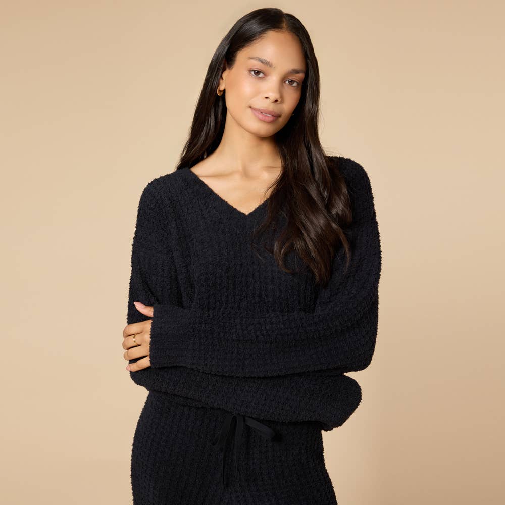 Softies - Marshmallow Waffle V-Neck Lounge Set - Black
