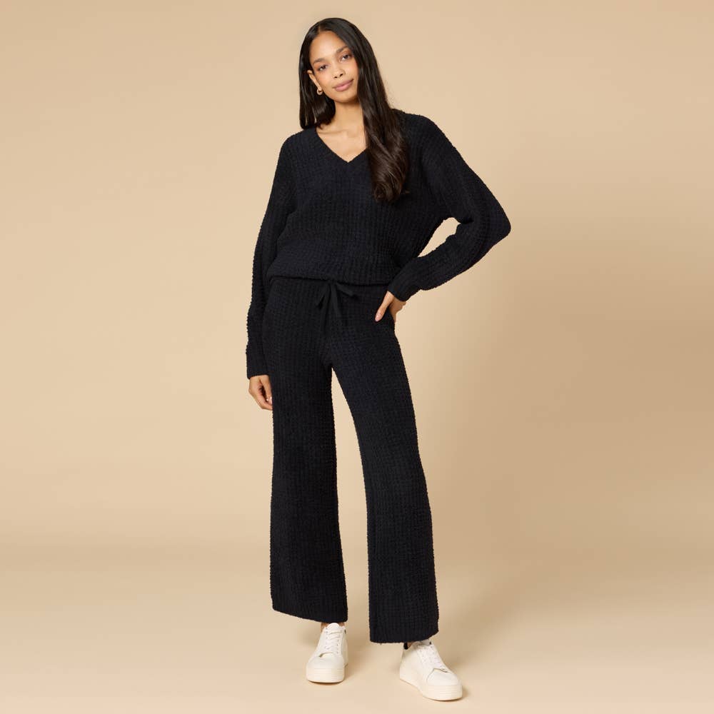 Softies - Marshmallow Waffle V-Neck Lounge Set - Black