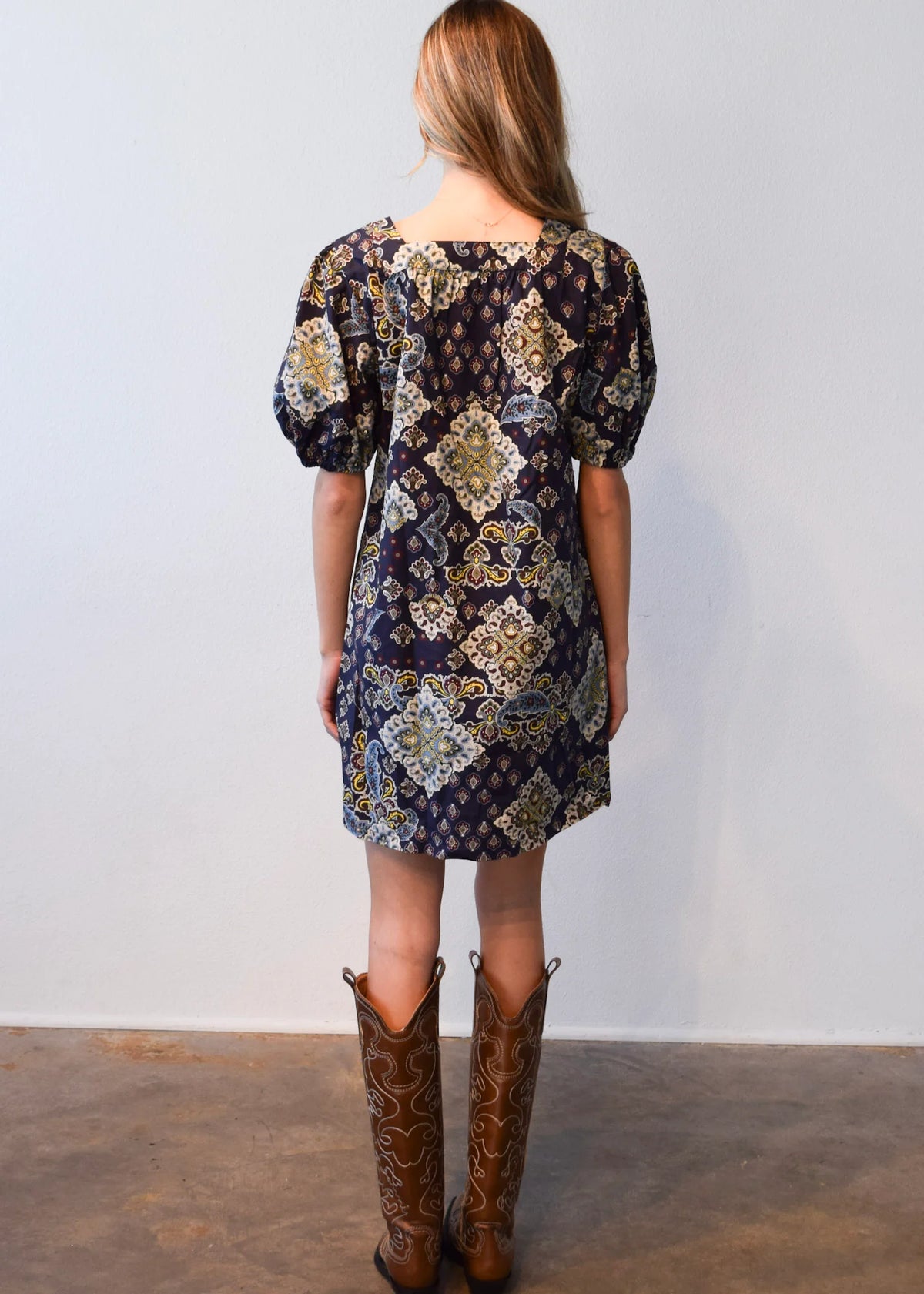 Square Neck Short Dress - Paisley