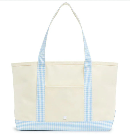 TRVL Design Medium Tote - Coated Canvas with Gingham Mist Trim