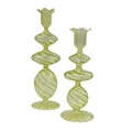 Green Swirl Glass Candlestick