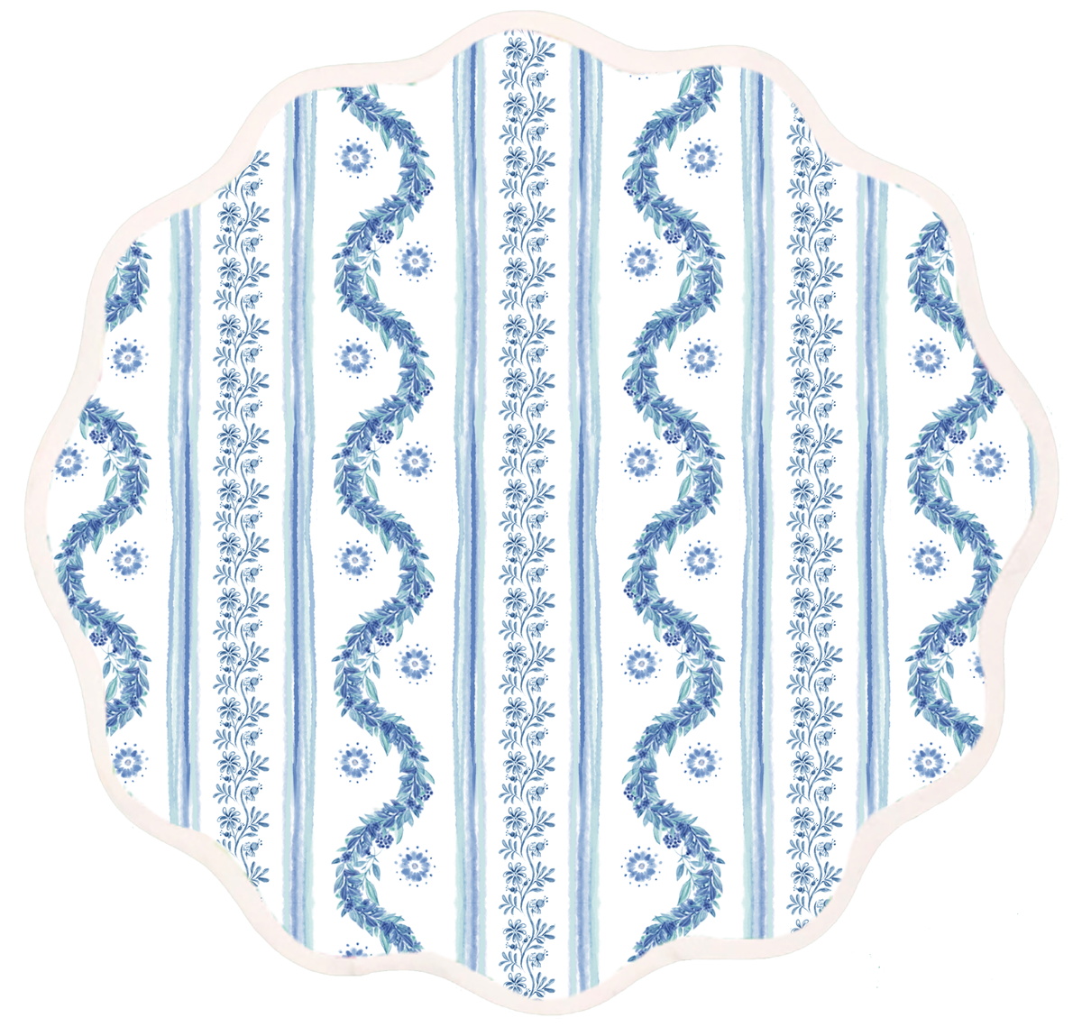 Round Scalloped Placemat | Boxwood Garden - Delft Blue